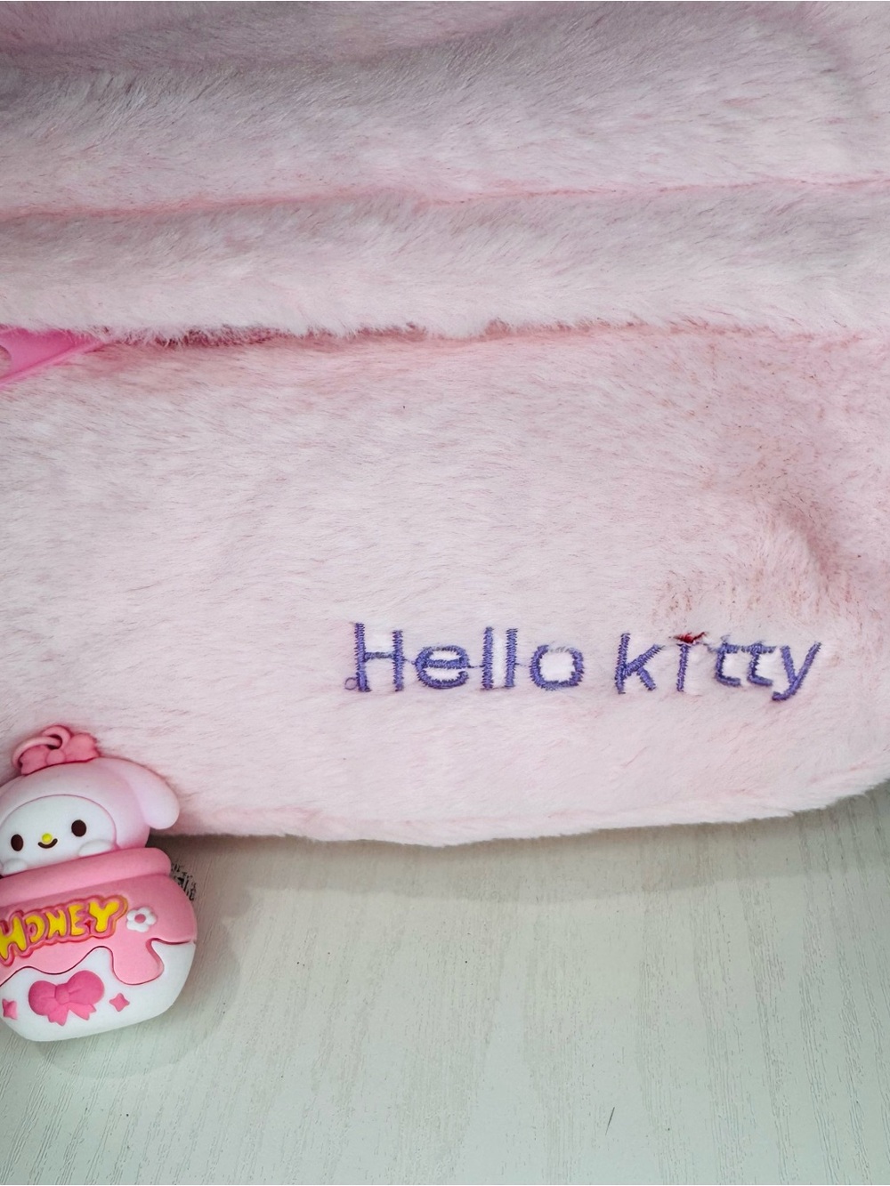 Hello Kitty Pink Plush Backpack Purple Bow and My Melody Key Chain or Charm - Picture 6 of 8